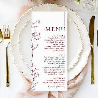 Menu Modern Hand Drawn Floral Burgundy Wedding Dinner