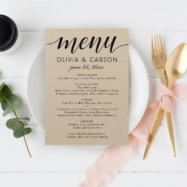 Menu Modern Kraft e Black Script Wedding Monograma