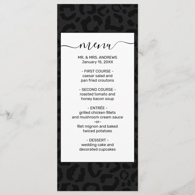 Menu Modern Minimal Black Leopard Print (Frente)