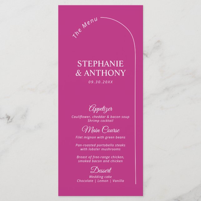 Menu Modern Minimal Magenta with Arch Wedding  (Frente)