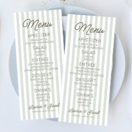 Menu Modern Minimal Minimalist Green Stripes Wedding