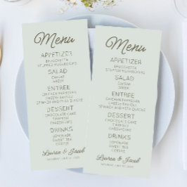 Menu Modern Minimal Minimalist Green Wedding