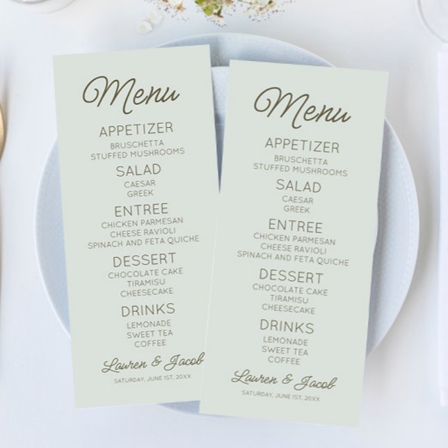 Menu Modern Minimal Minimalist Green Wedding (Criador carregado)
