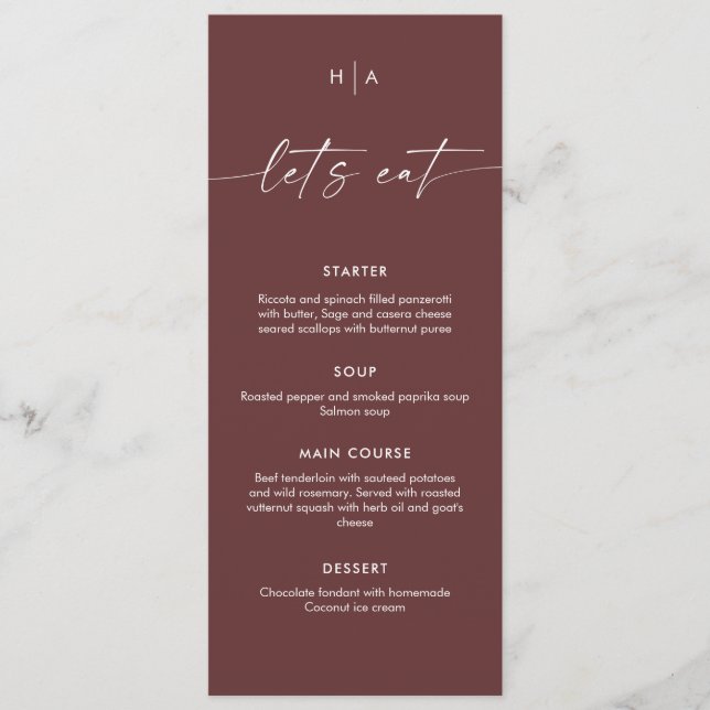 Menu Modern Minimalist Handwriting Wedding Dinner  (Frente)