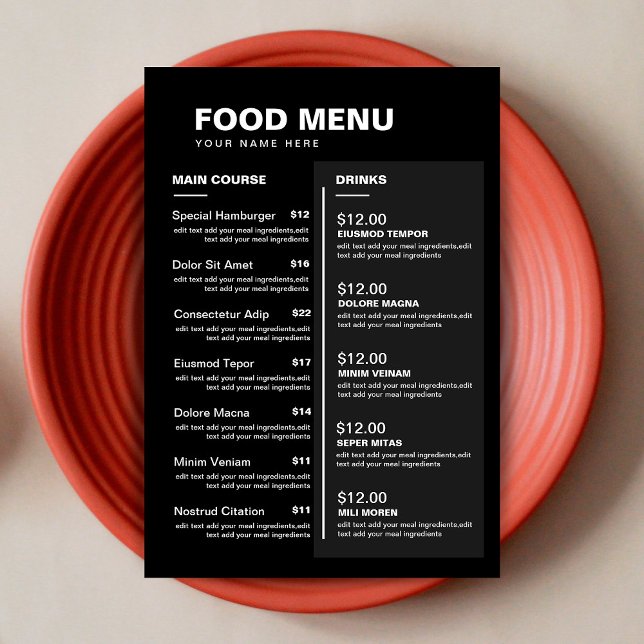 Menu Modern Restaurant Comidas | Lista de preços (Criador carregado)
