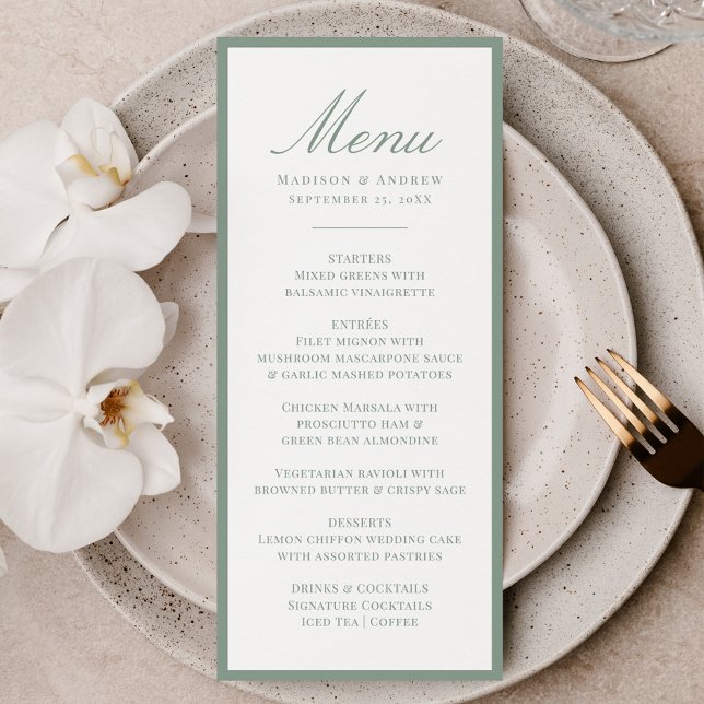 Menu Modern Sage Green Border Wedding (Criador carregado)