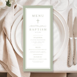 Menu Modern Sage Green Cross Boy Baptism