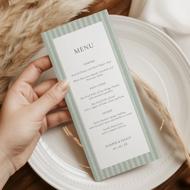 Menu Modern Sage Green Stripes Wedding (Criador carregado)
