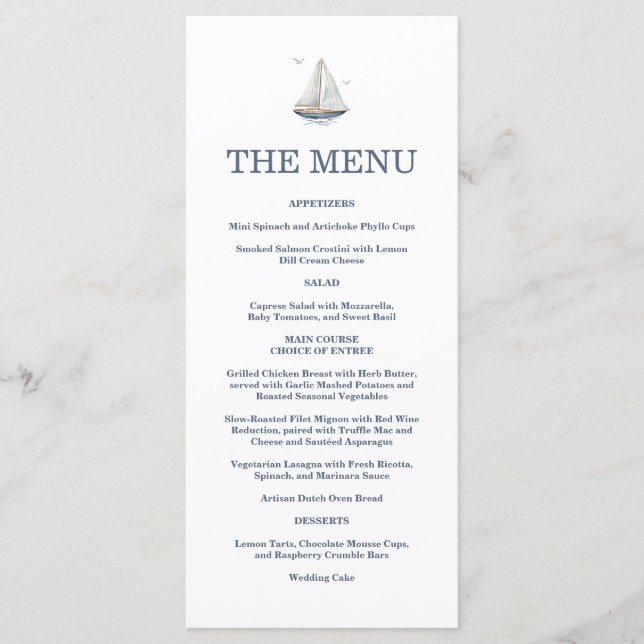 Menu Modern Watercolor Coastal Seascape Wedding (Frente)