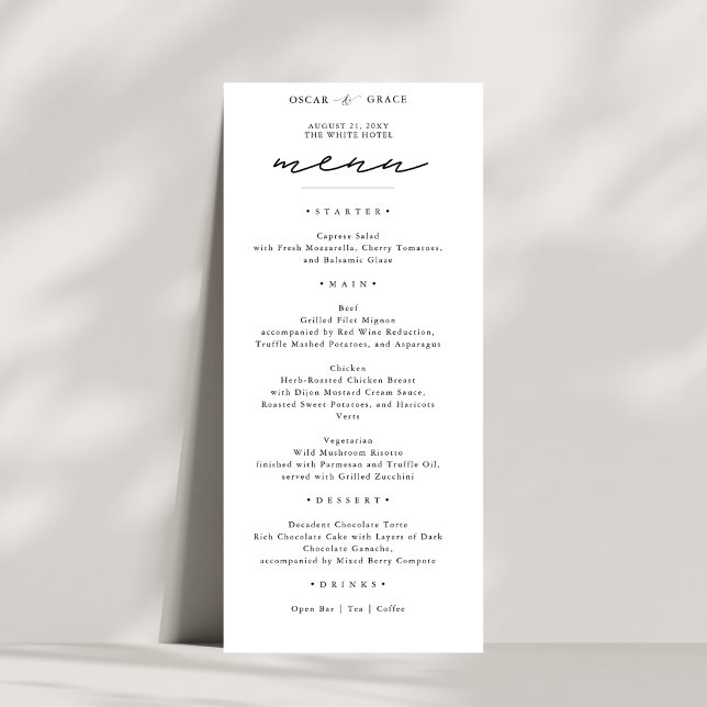 Menu Modern Wedding | Preto Elegante e Branco (Criador carregado)