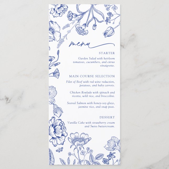 Menu Modern Wildflower Blue Floral Brunch Bridal Shower (Frente)