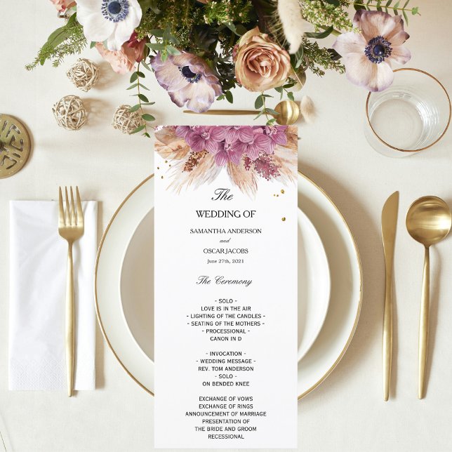 Menu Moderna Beleza Elegante Orquídea Rosa & Pampas & O (Criador carregado)