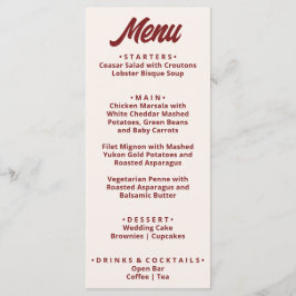 Menu Moderno Burgundy Ousado Funk Retro Casamento Único