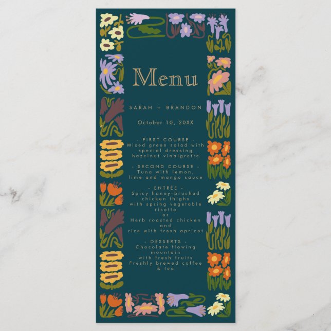 Menu Moderno Colorido Boho Chic Wedding (Frente)