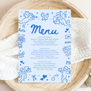 Menu Moderno de São Valentim com Corações Azuis De