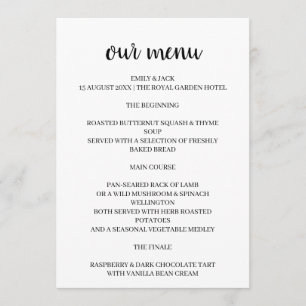Menu Moderno Design de Casamento com Letra Estilosa e M
