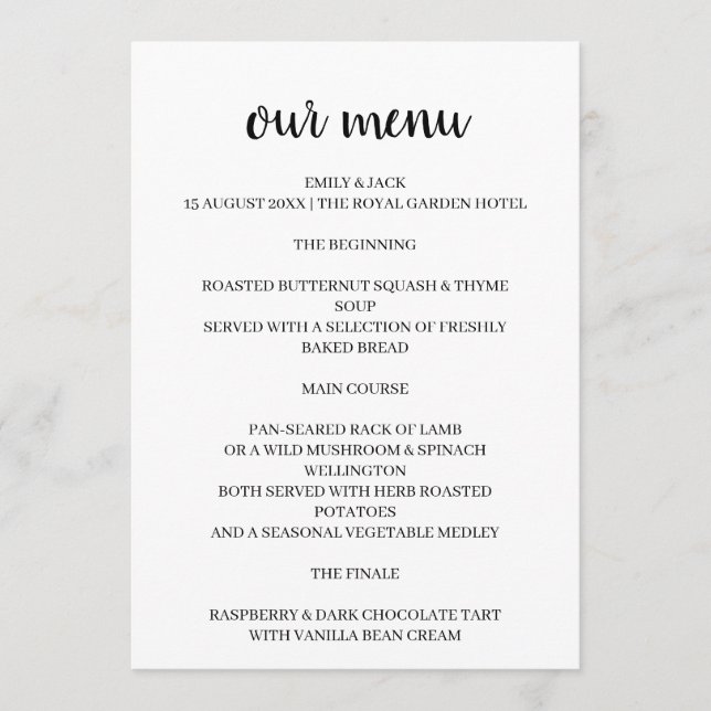 Menu Moderno Design de Casamento com Letra Estilosa e M (Frente)