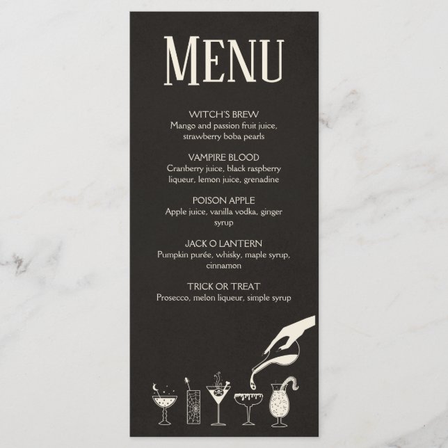 Menu moderno do coquetel do meio século das bruxas (Frente)
