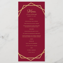 Menu Moderno Dourado no Casamento Geométrico Vermelho B