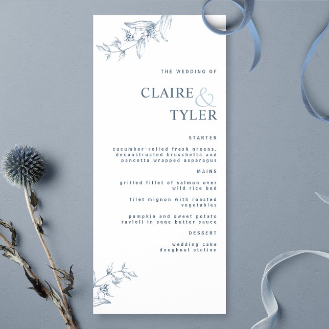 Menu Moderno Elegante Chique Casamento Azul (Criador carregado)