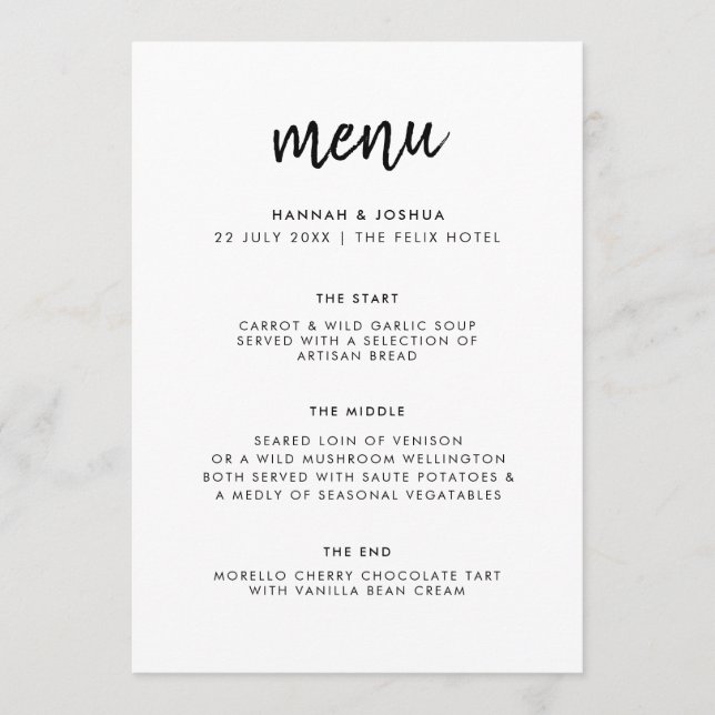 Menu Moderno Minimalista | Casamento Simples com Letra  (Frente)