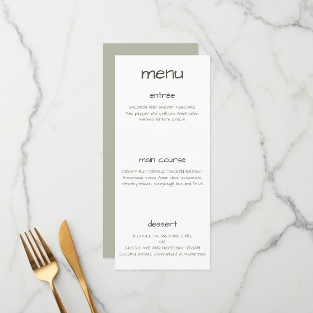 Menu Moderno Minimalista Verde Dusty (Frente/Verso In Situ)