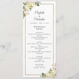 Menu Moldura Branca Dourada Floral Rosa de Casamento El