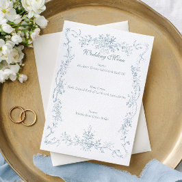 Menu Moldura de Casamento Azul Francês Vintage