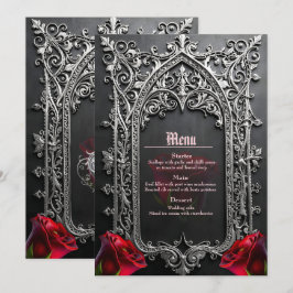 Menu Moldura de Rosa de Casamento Gótico Elegante