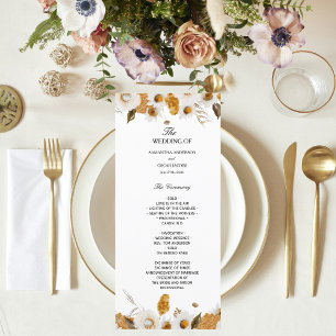 Menu Moldura Floral em Aquarela Outono Amarelo e Branco
