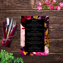 Menu Moldura Floral Rosa-Rosa-Borgonha Preta Elegante