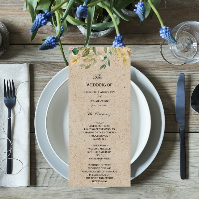 Menu Moldura Kraft Folha Verde Água Moderno & Dourado (Criador carregado)