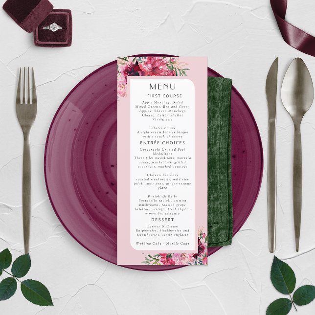 Menu Moldura Moderna Peônia Rosa Poeirento Romântico (Criador carregado)