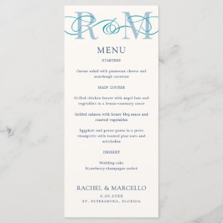 Menu Monograma Ampersand Dusty Marinho Blue WedeMenu