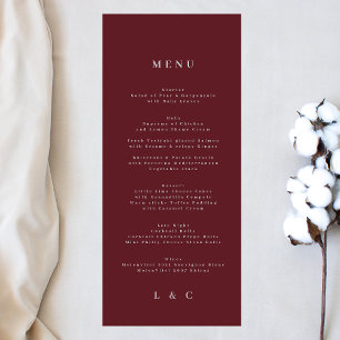 Menu Monograma branco de burgundy simples de marinho el