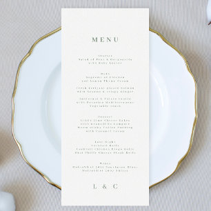 Menu Monograma Branco Verde de Sage Simples Elegante