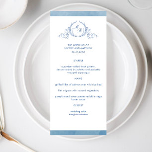 Menu Monograma Clássico Elegante - Cor Azul - Água, Cas