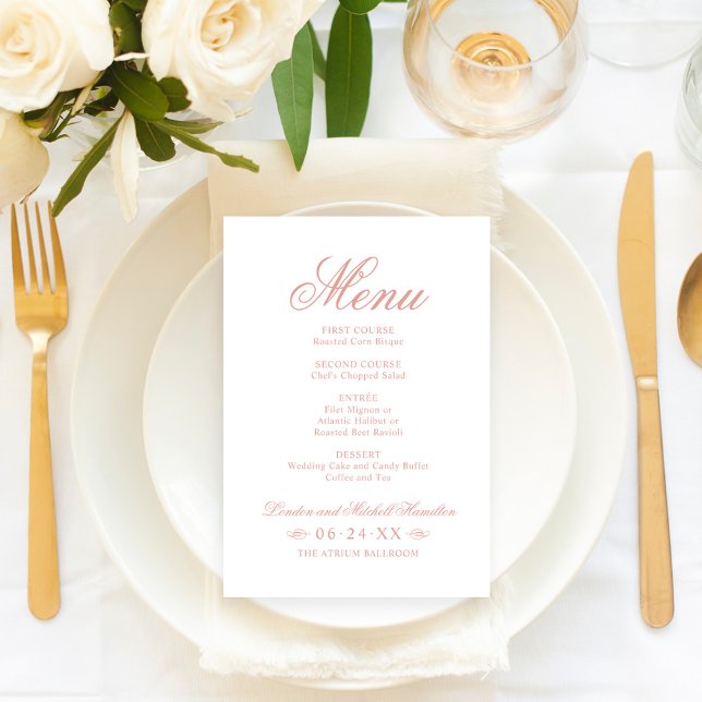 Menu Monograma Clássico Elegante de Casamento em Dourad (Criador carregado)