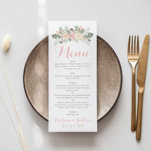 Menu Monograma de Casamento Boho Floral Rosa e Dourado