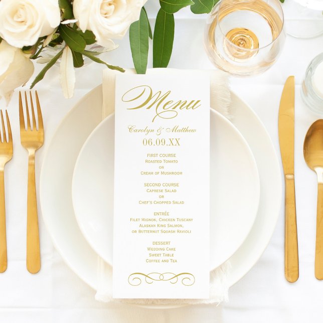 Menu Monograma de casamento com rolo de ouro elegante (Criador carregado)