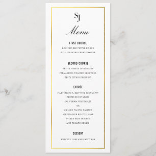 Menu Monograma de Casamento Elegante de Fronteira Doura