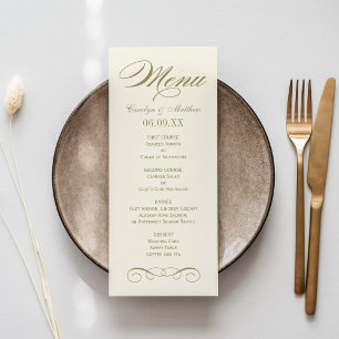 Menu Monograma de casamento elegante em ouro antigo mar