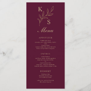 Menu Monograma de Casamento Floral Minimalista
