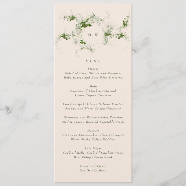 Menu Monograma de Creme Elegante | Eucalyptus Wreath We (Frente)