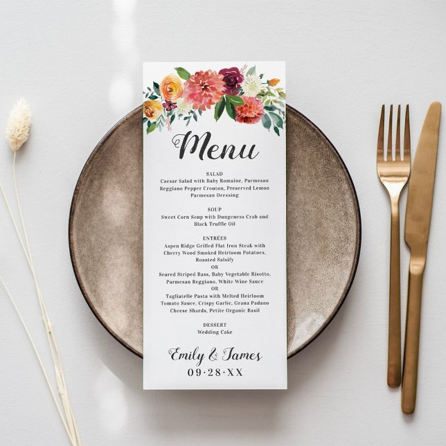 Menu Monograma de Jantar de Casamento Floral de Outono  (Criador carregado)