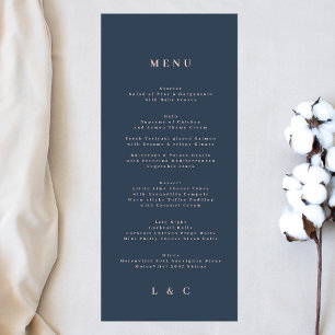 Menu Monograma de Rosa Marinho Azul Dusta Simples Elega