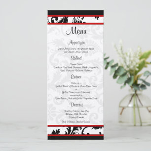 Menu Monograma do Damasco Branco Vermelho Preto