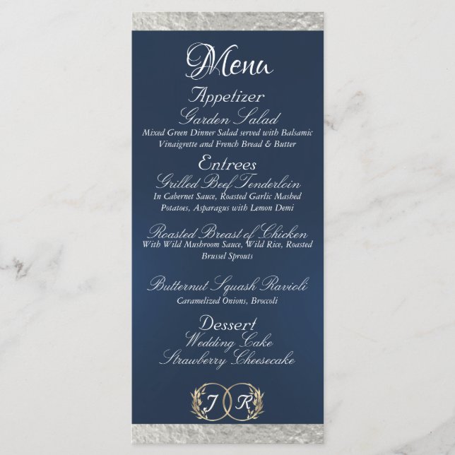 Menu Monograma e Fita - Casamento Azul (Frente)