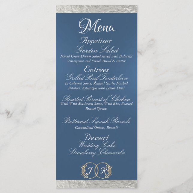 Menu Monograma e Fita - Casamento Azul Claro (Frente)