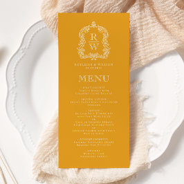 Menu Monograma Elegante Crest Marigold Casamento Amarel